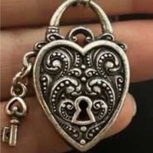 Brighton Vintage Heart Padlock Pendant Necklace - Silver Tone